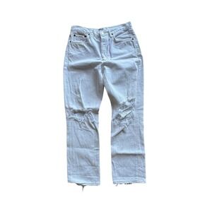 AGOLDE Riley High Rise Distressed Straight Crop White A056C-1183‎ Sz 28 Distress